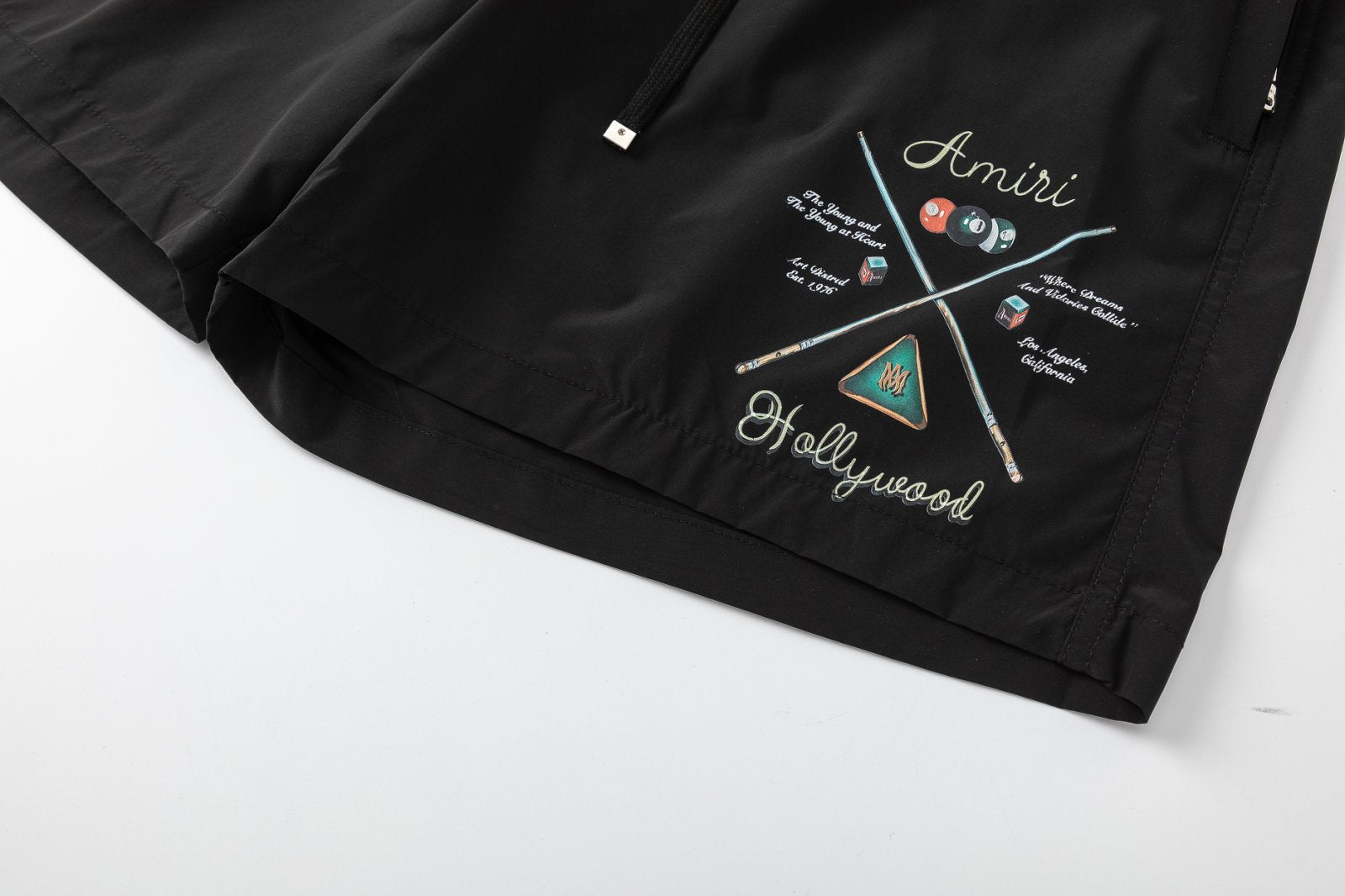 AMRI Pool Cue Straight-Leg Mid-Length Logo-Print Swim Shorts