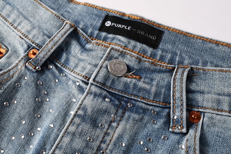 Purple Brand Crystal Diamond Denim Shorts #5098