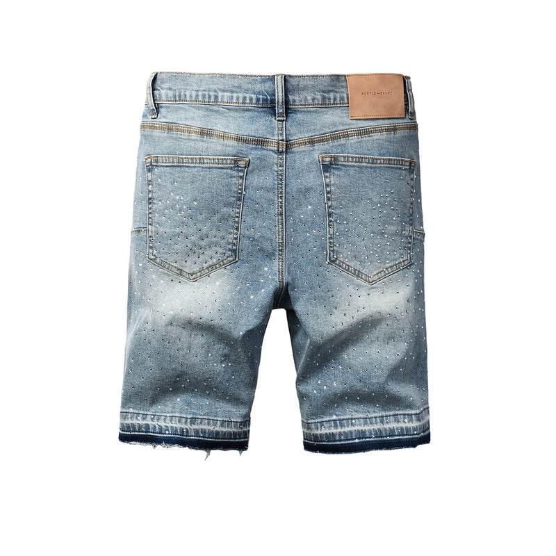 Purple Brand Crystal Diamond Denim Shorts #5098