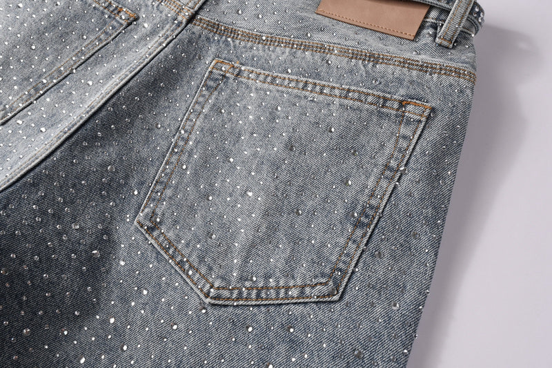 Purple Brand Crystal Diamond Denim Shorts #5096