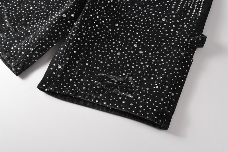 Purple Brand Crystal Diamond Denim Shorts #5099