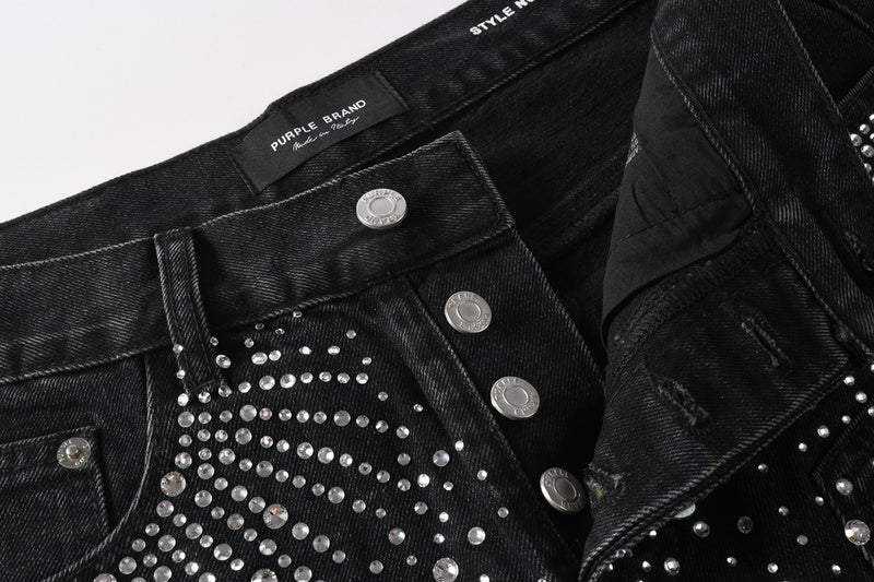 Purple Brand Crystal Diamond Denim Shorts #5099
