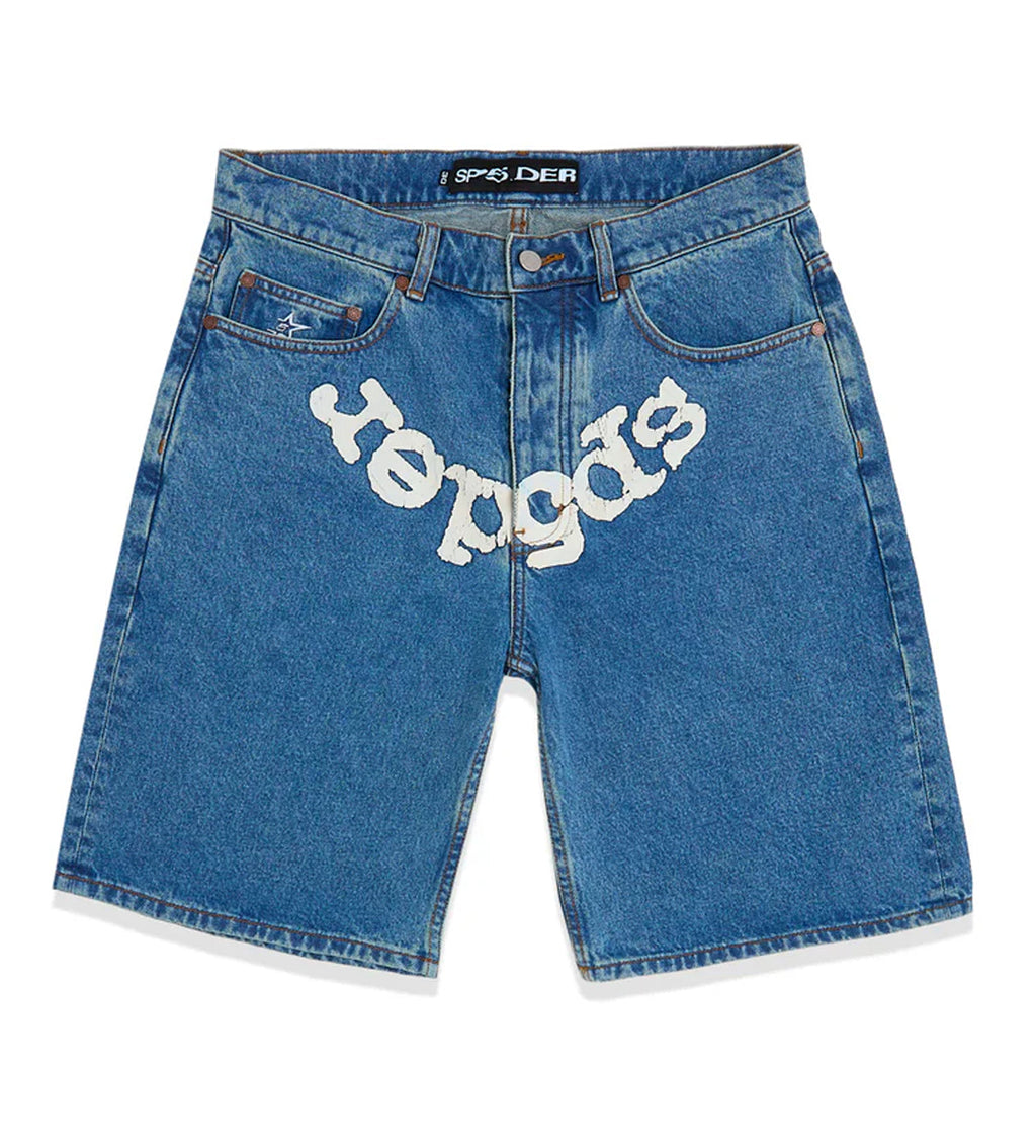 Sp5der OG Logo Denim Shorts Blue