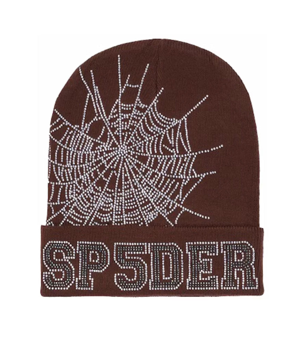Sp5der Web Rhinestone Beanie Brown