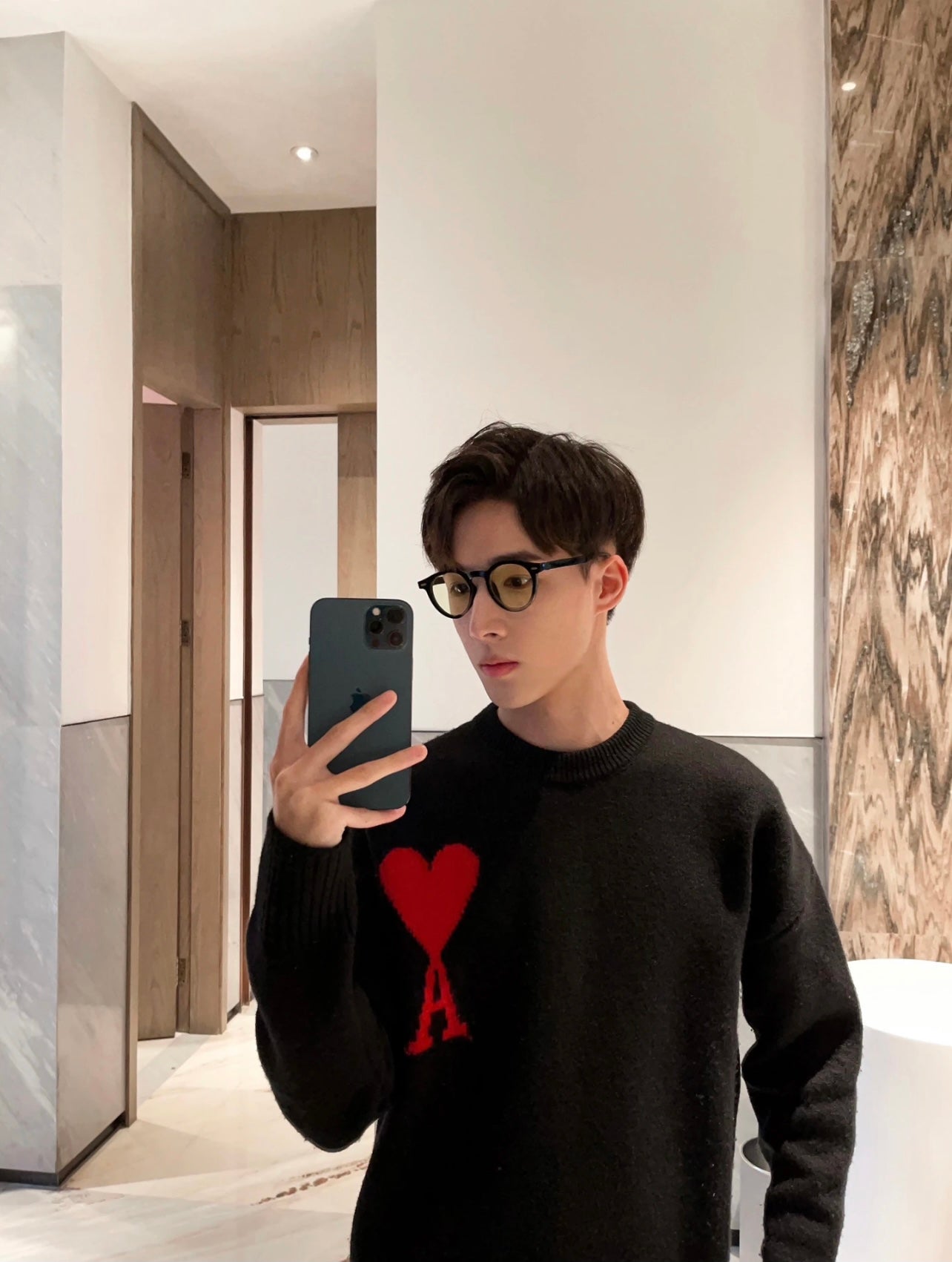 AMI Paris Heart Letter Knitted Sweater