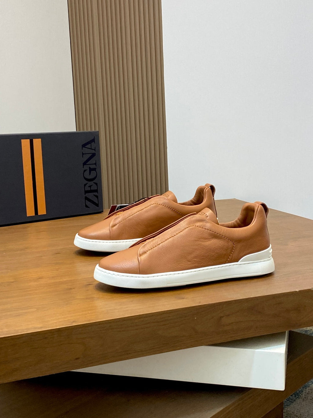 Ermenegildo Zegna Triple Stitch Deer Leather Sneakers