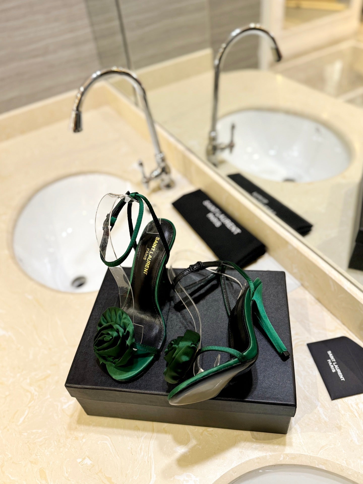 Saint Laurent YSL Flower Buckle Heeled Sandals