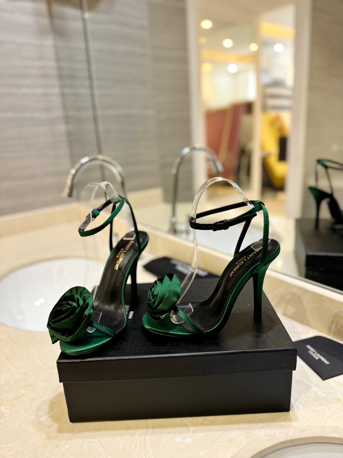 Saint Laurent YSL Flower Buckle Heeled Sandals