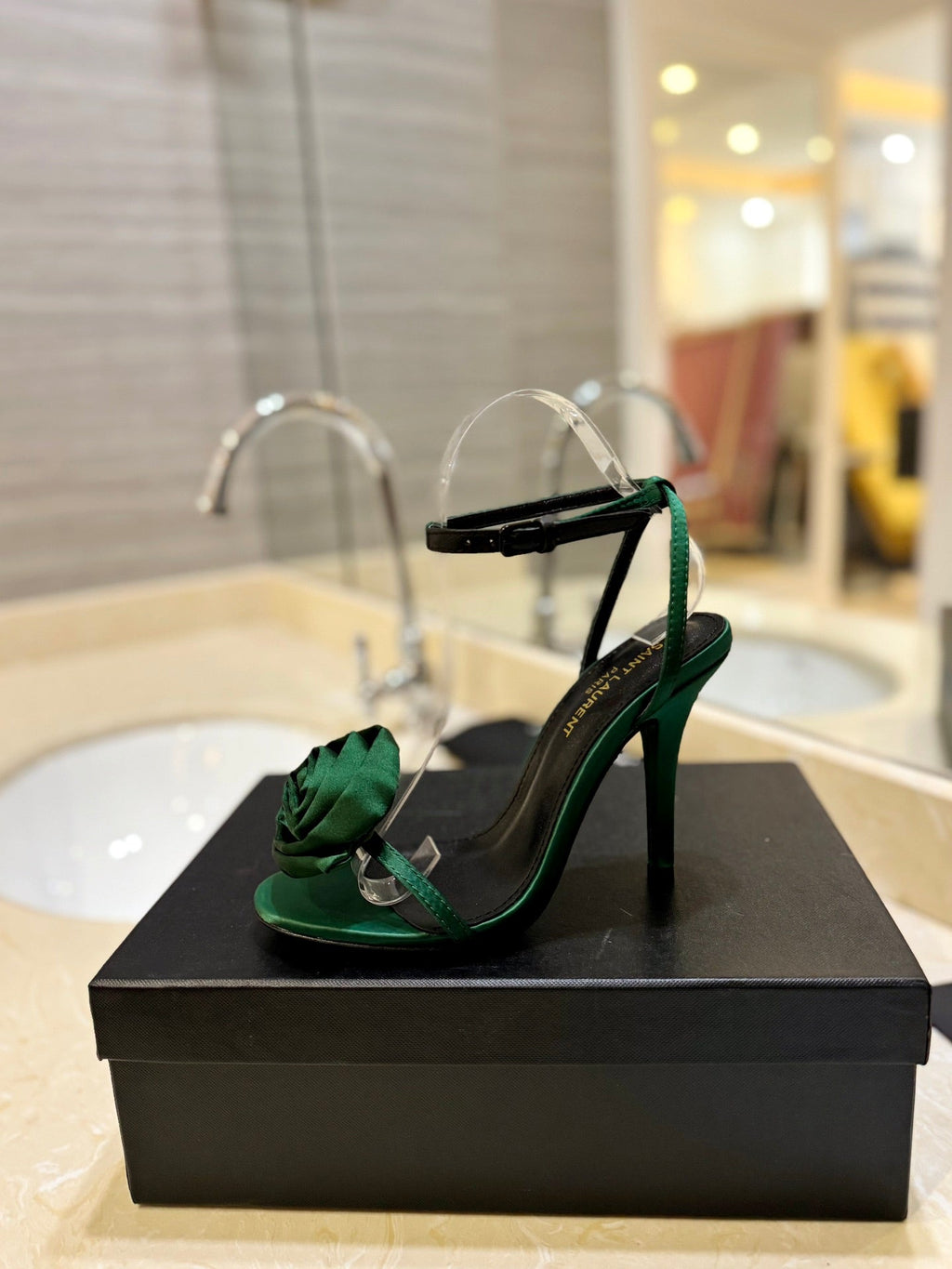 Saint Laurent YSL Flower Buckle Heeled Sandals