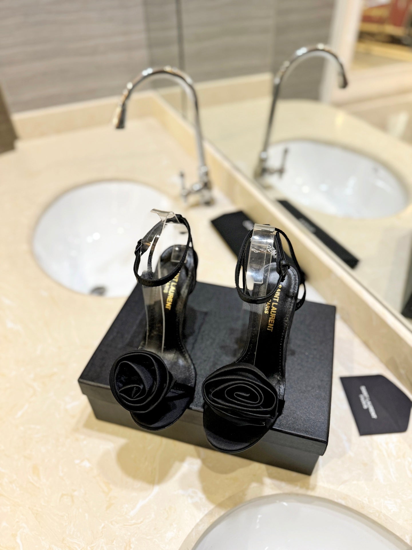 Saint Laurent YSL Flower Buckle Heeled Sandals