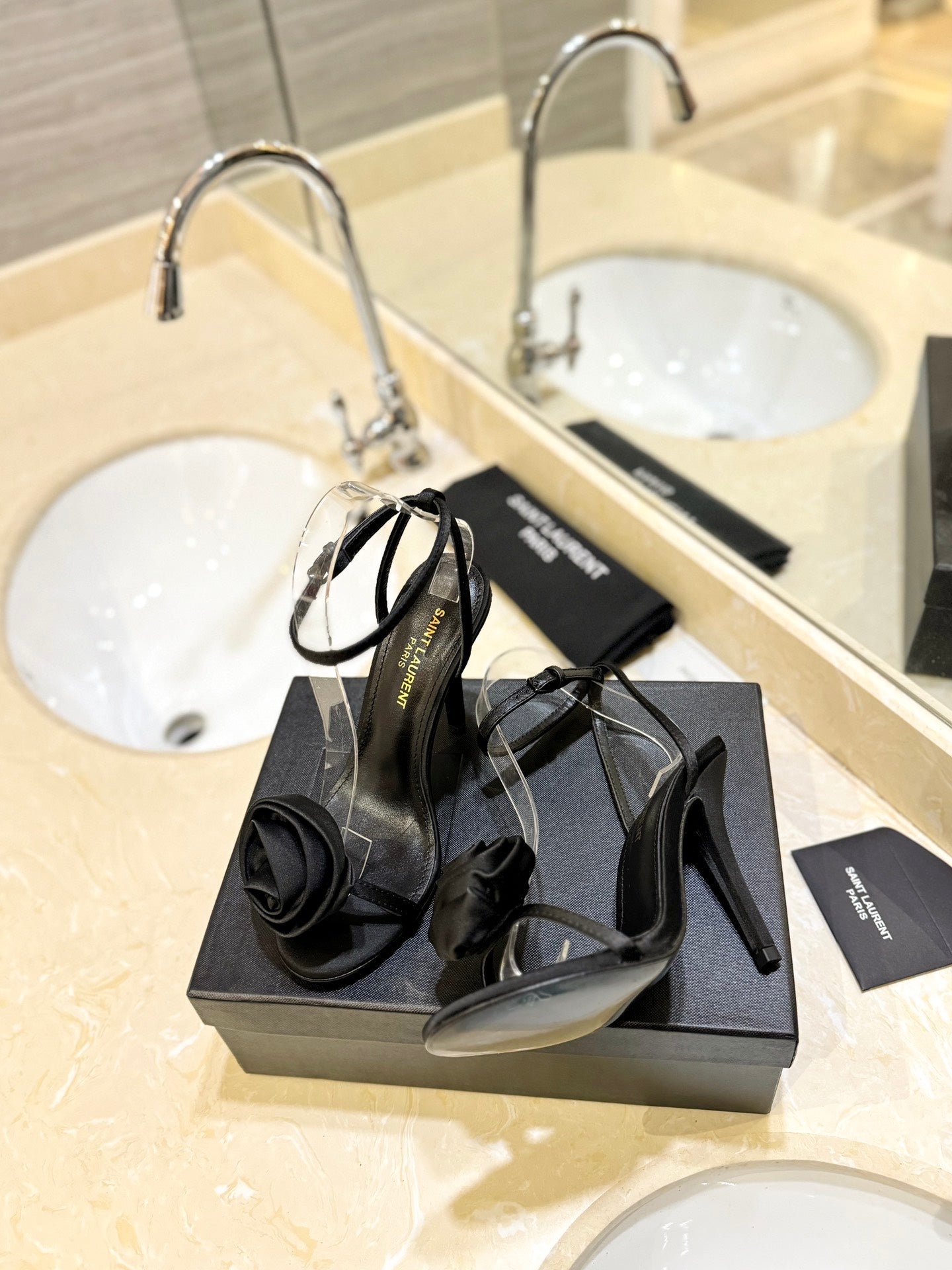 Saint Laurent YSL Flower Buckle Heeled Sandals