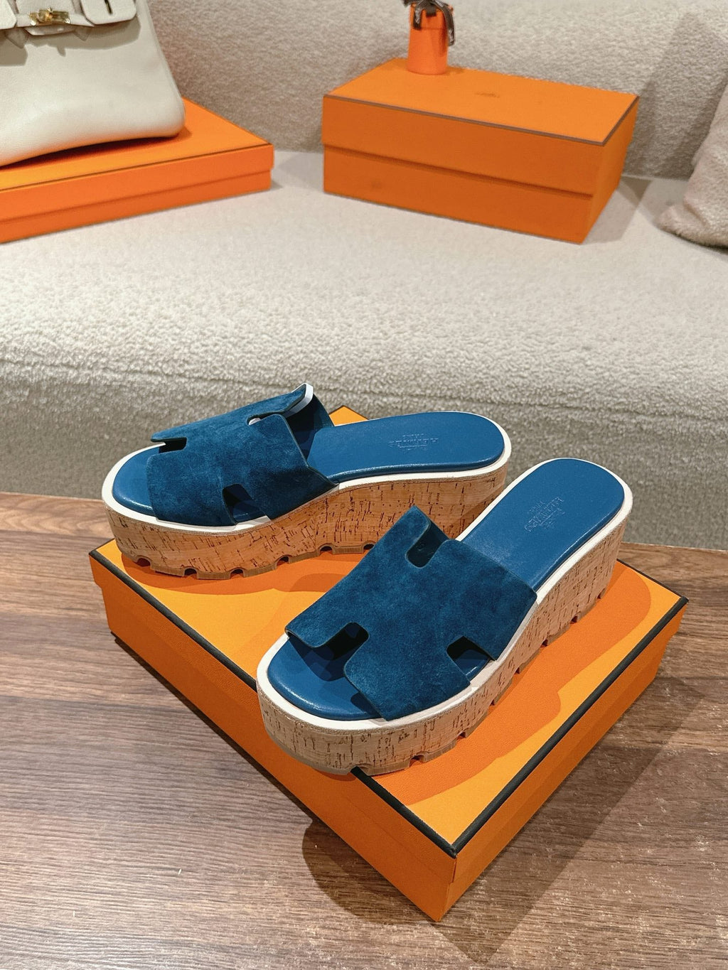 Hermès H-Strap Calfskin Platform Sandals