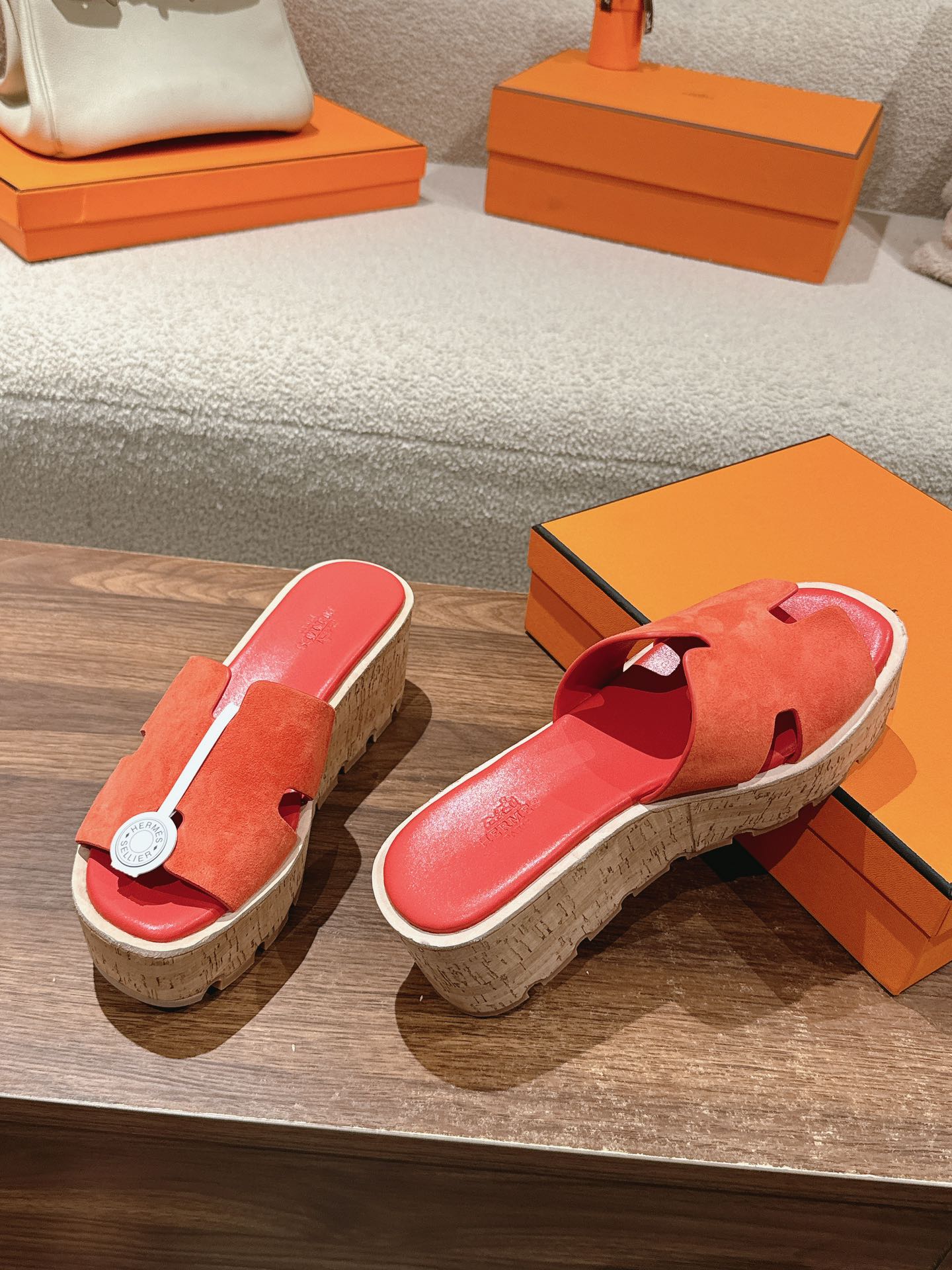 Hermès H-Strap Calfskin Platform Sandals