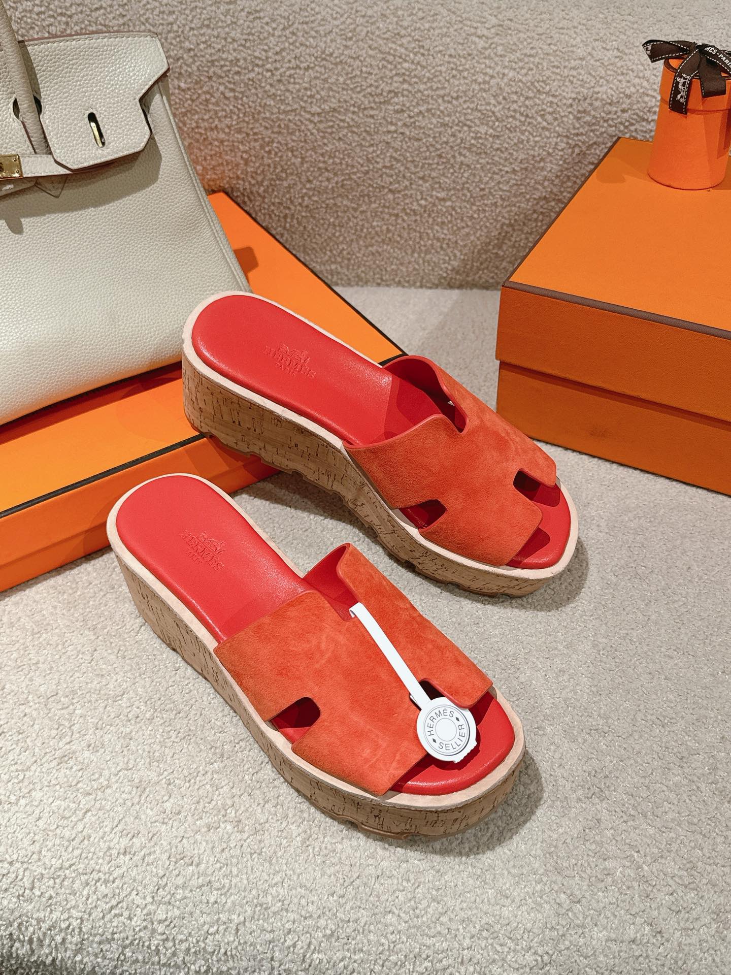 Hermès H-Strap Calfskin Platform Sandals