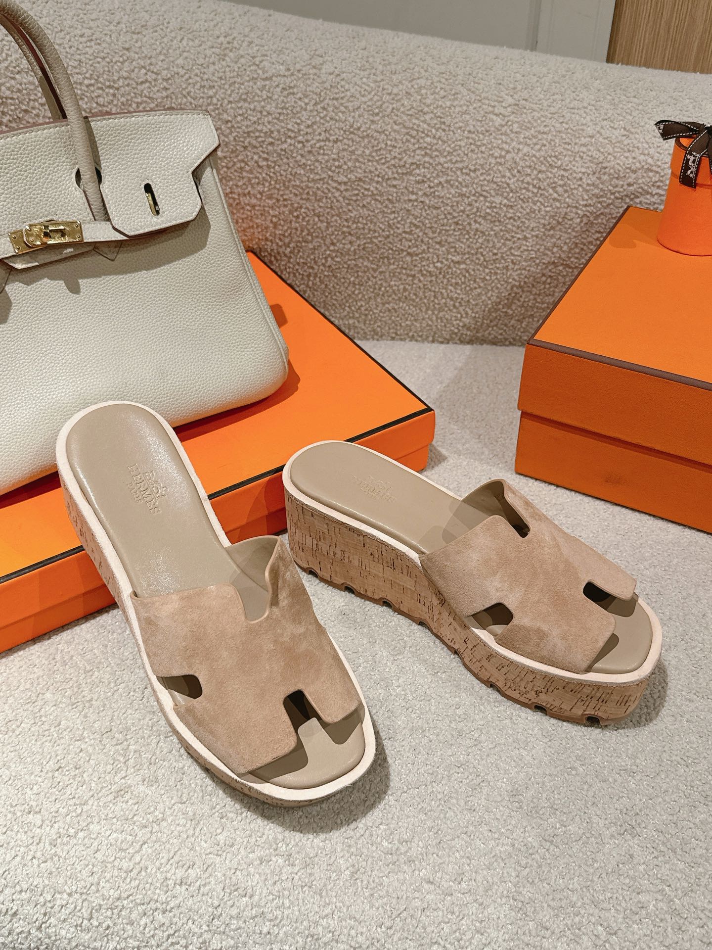 Hermès H-Strap Calfskin Platform Sandals