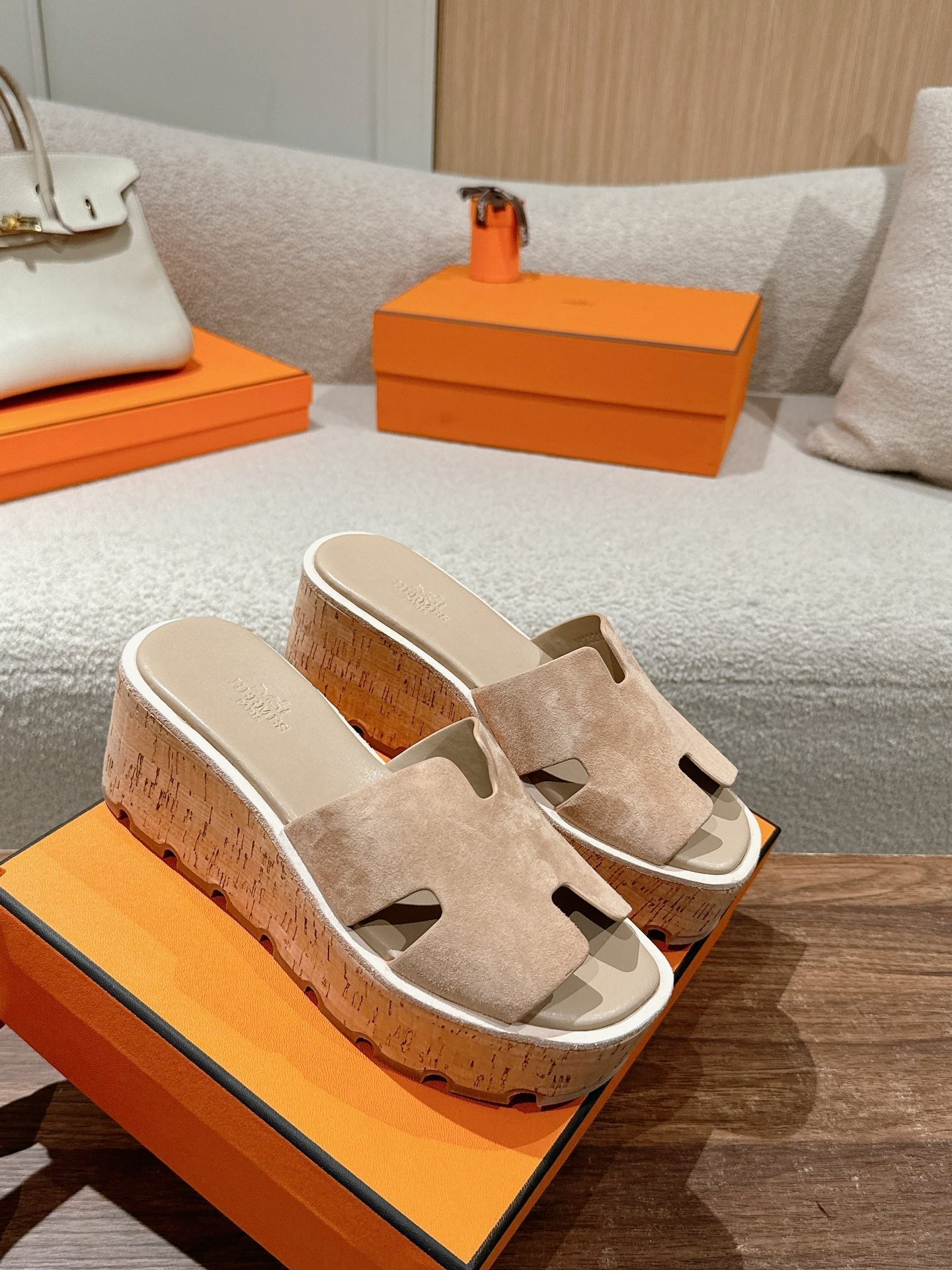 Hermès H-Strap Calfskin Platform Sandals