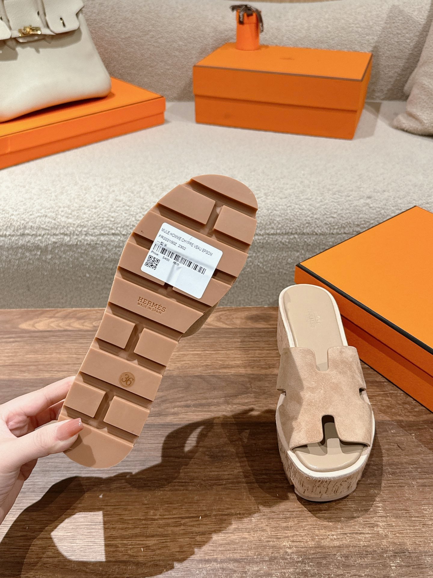 Hermès H-Strap Calfskin Platform Sandals