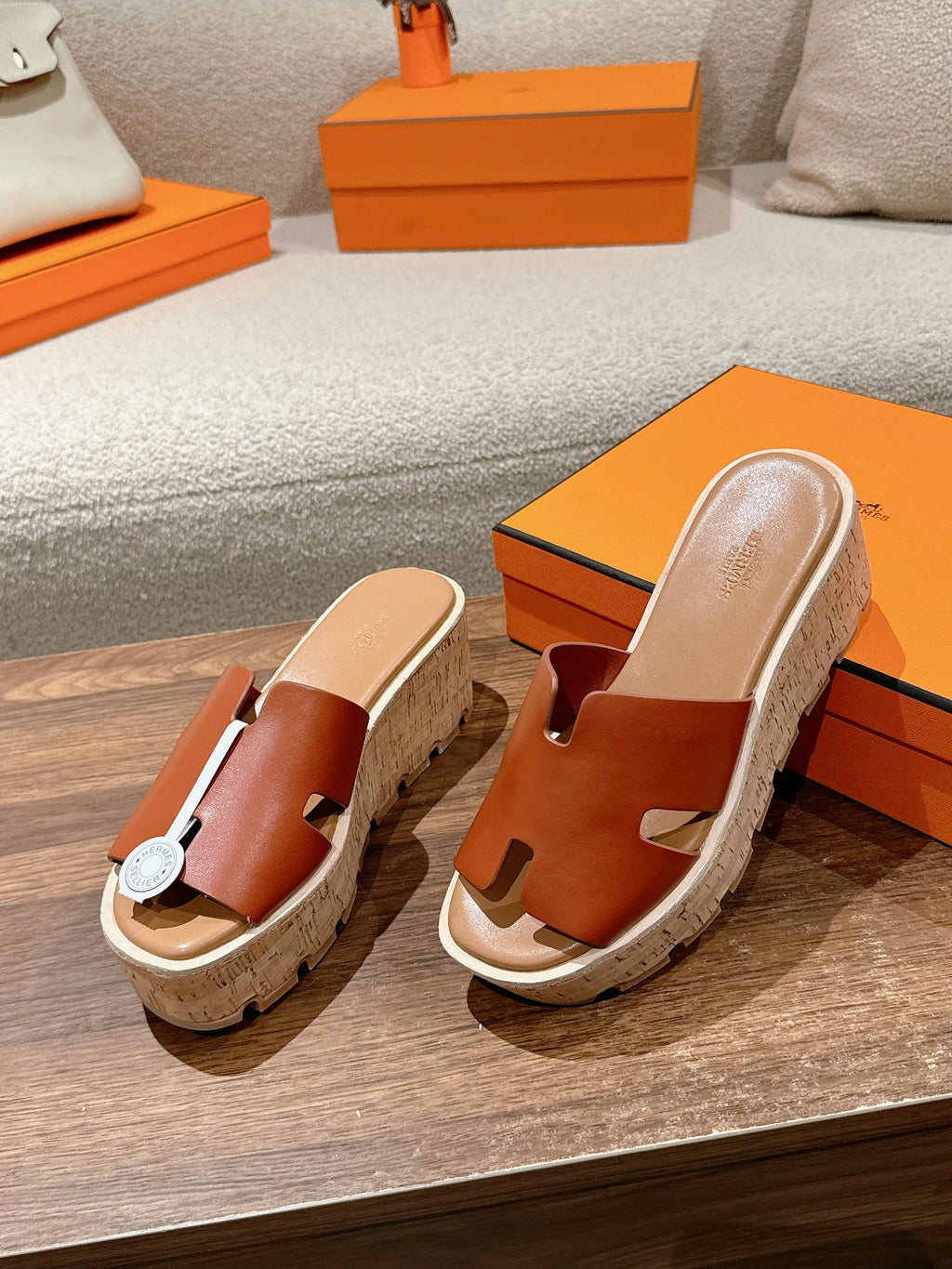 Hermès H-Strap Calfskin Platform Sandals