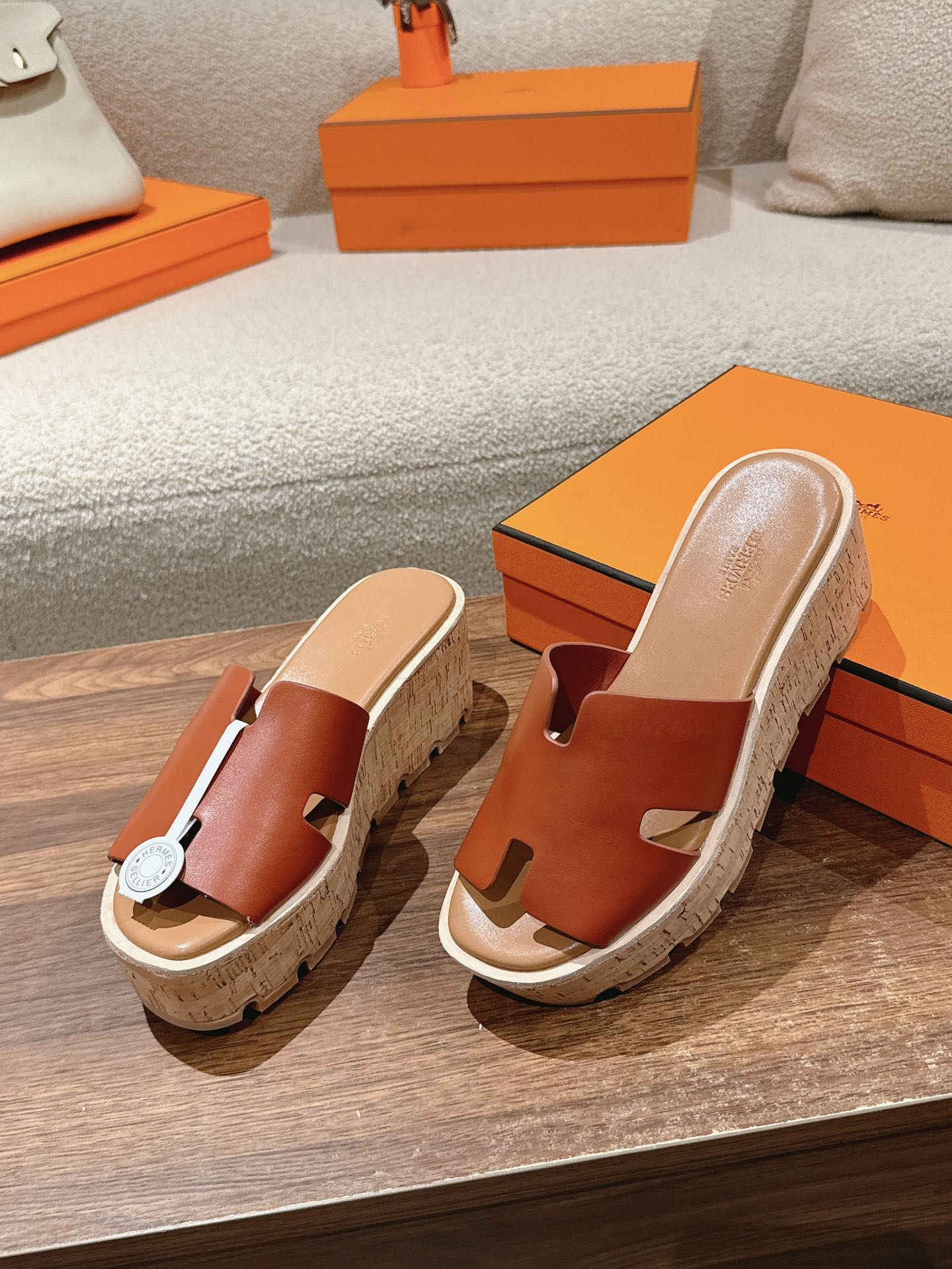 Hermès H-Strap Calfskin Platform Sandals