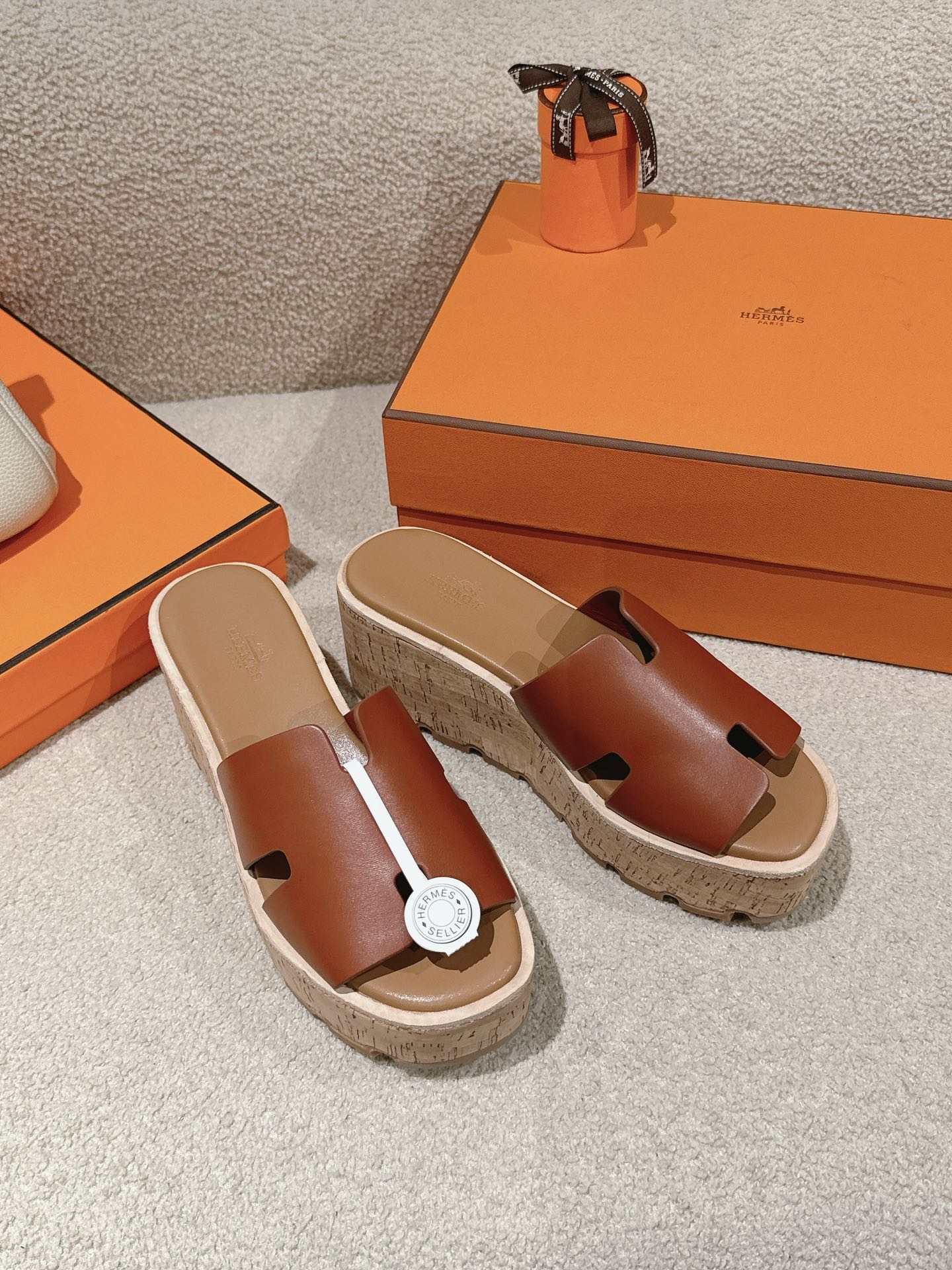 Hermès H-Strap Calfskin Platform Sandals