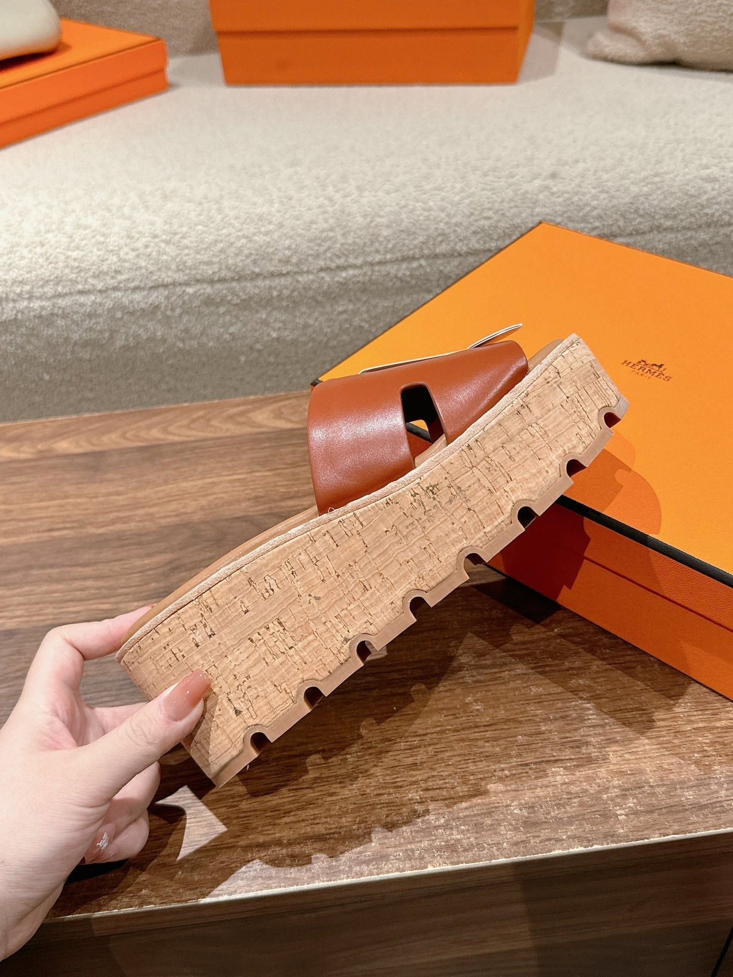 Hermès H-Strap Calfskin Platform Sandals