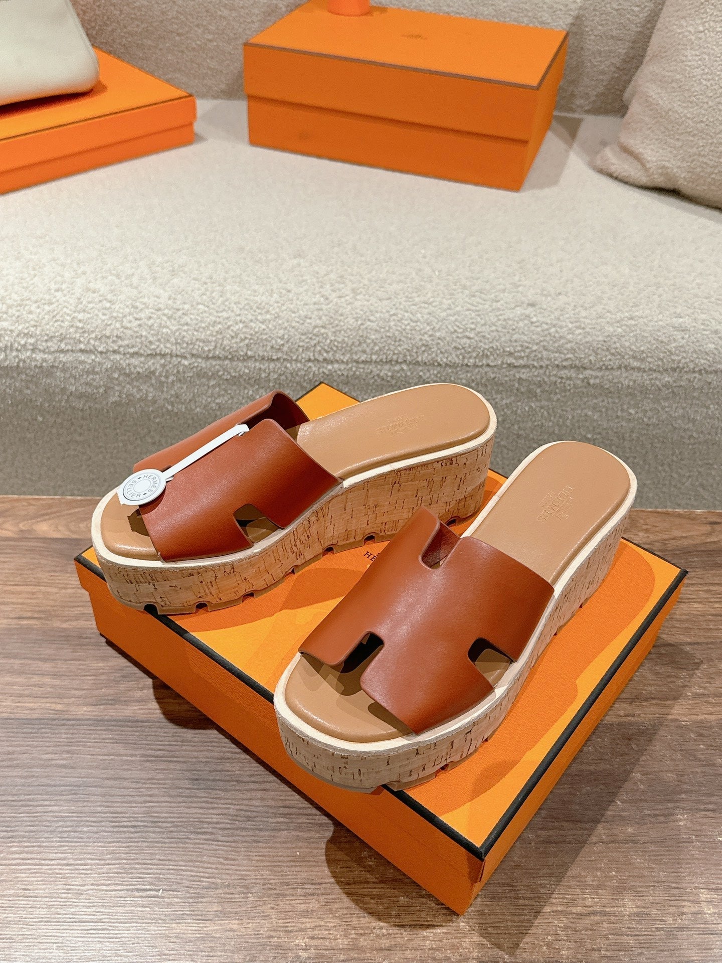 Hermès H-Strap Calfskin Platform Sandals