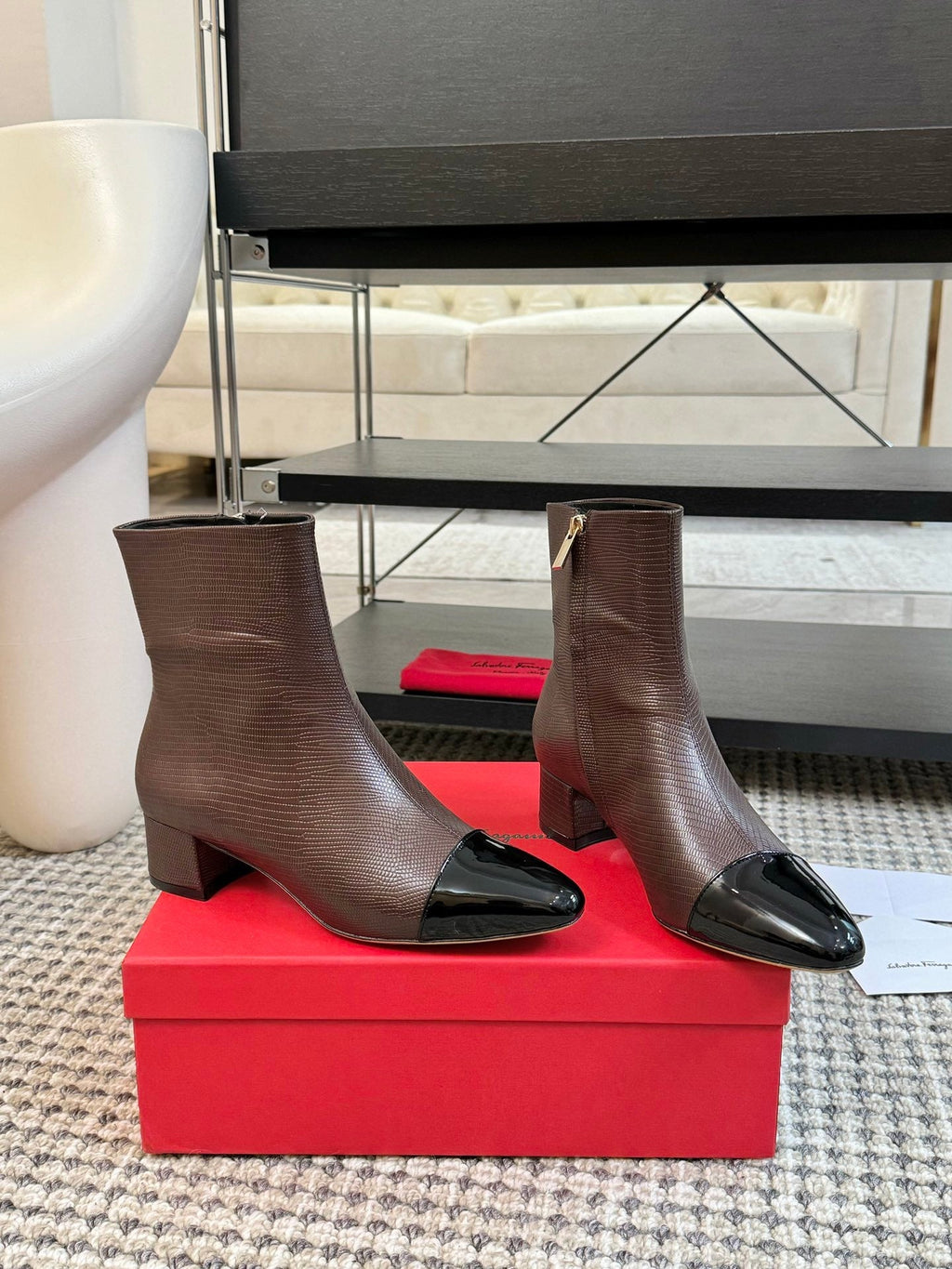 Ferragamo Pointed Toe Chunky Heel Ankle Boots – Autumn/Winter Collection