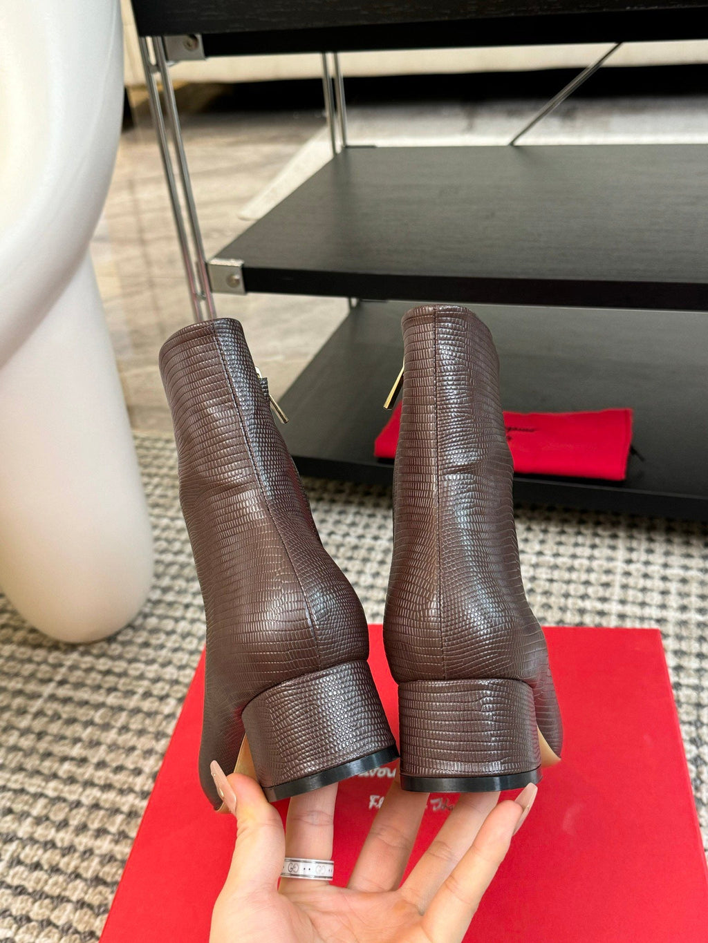 Ferragamo Pointed Toe Chunky Heel Ankle Boots – Autumn/Winter Collection