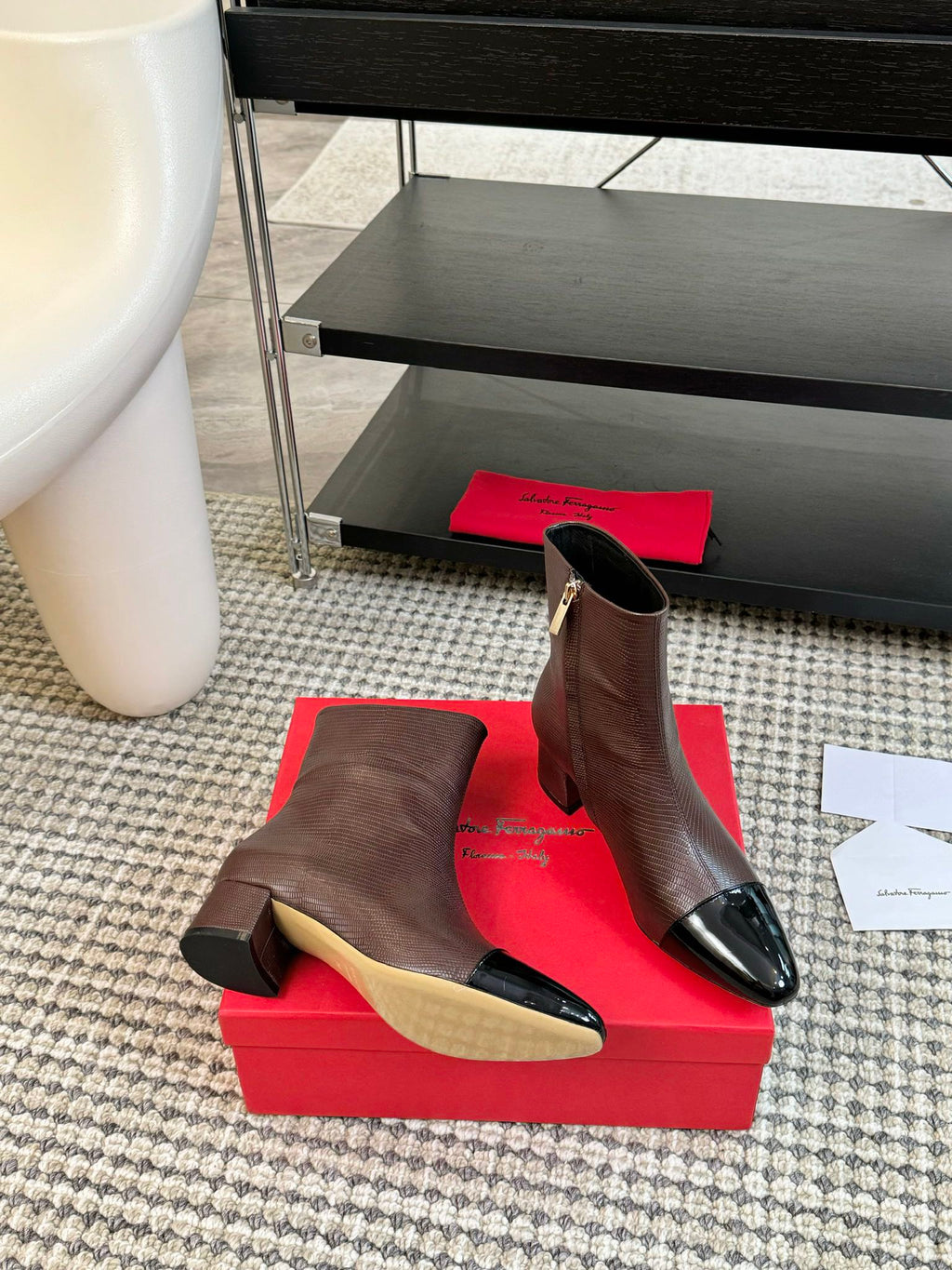 Ferragamo Pointed Toe Chunky Heel Ankle Boots – Autumn/Winter Collection