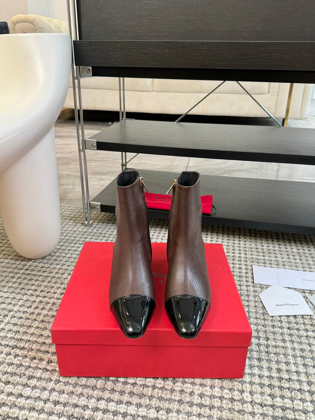 Ferragamo Pointed Toe Chunky Heel Ankle Boots – Autumn/Winter Collection