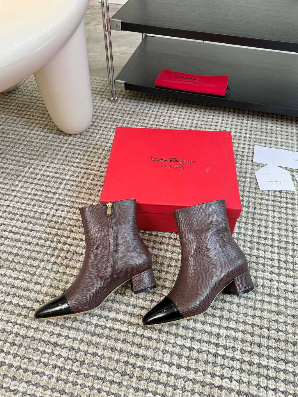 Ferragamo Pointed Toe Chunky Heel Ankle Boots – Autumn/Winter Collection