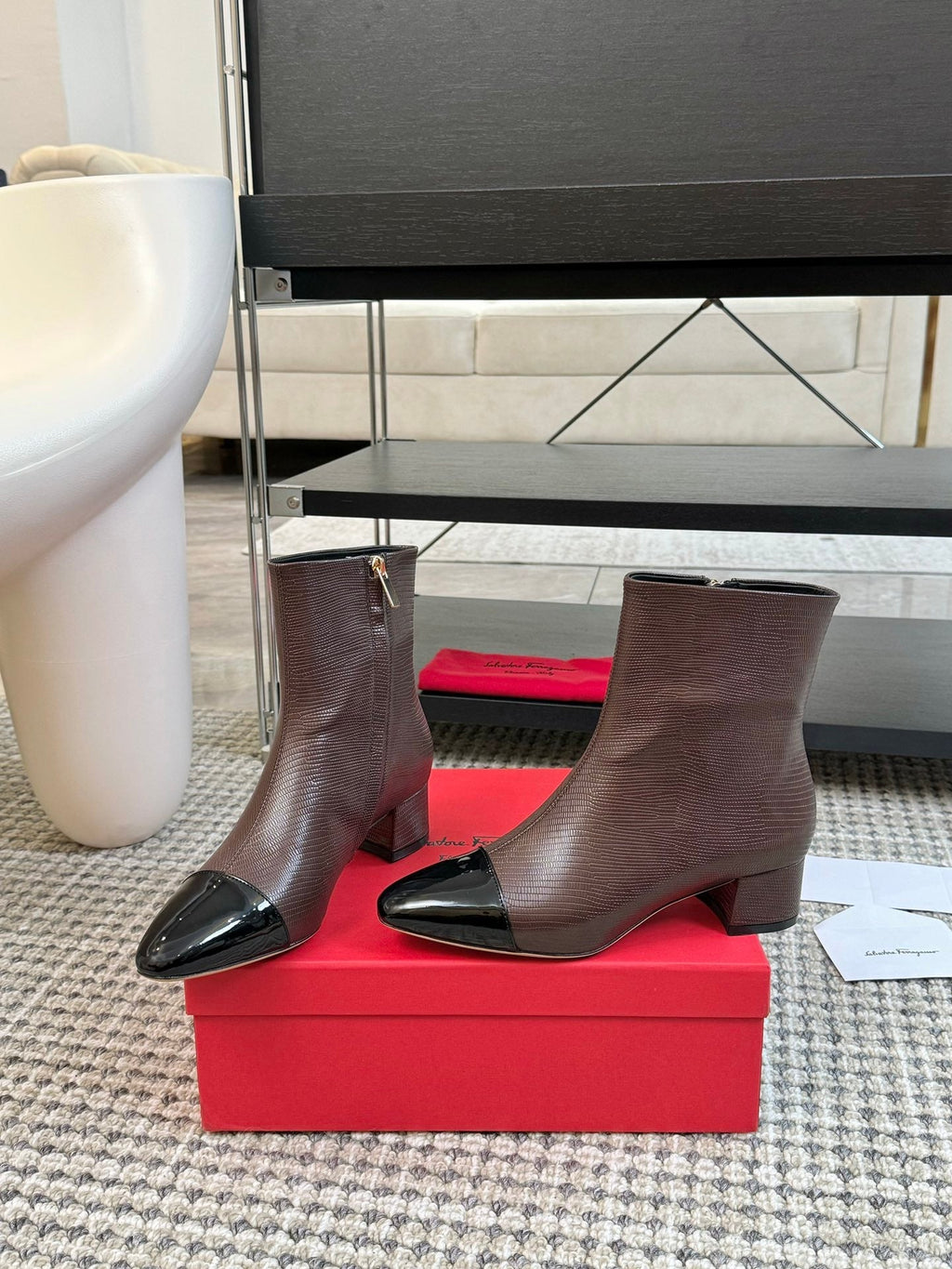 Ferragamo Pointed Toe Chunky Heel Ankle Boots – Autumn/Winter Collection