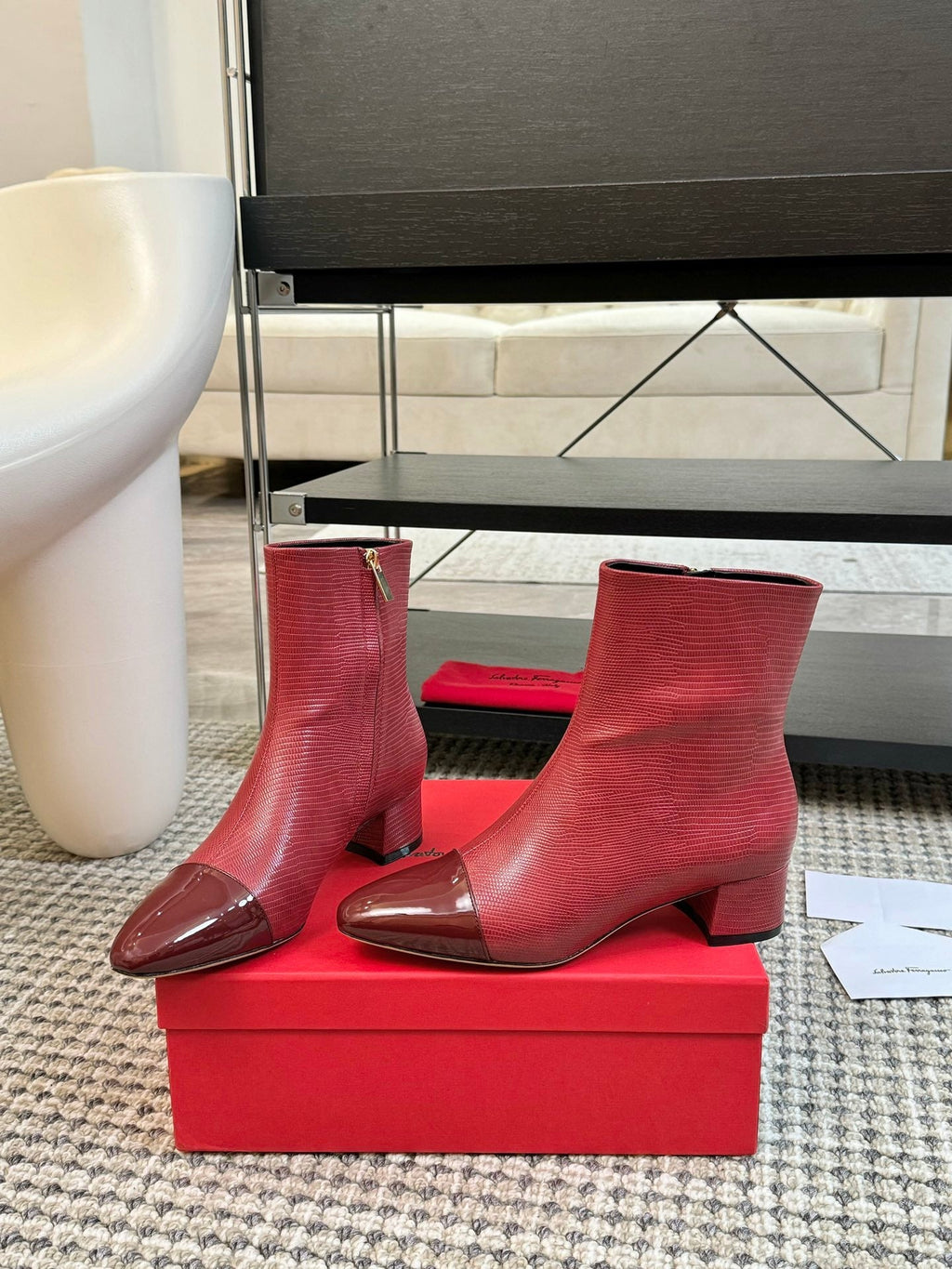 Ferragamo Pointed Toe Chunky Heel Ankle Boots – Autumn/Winter Collection