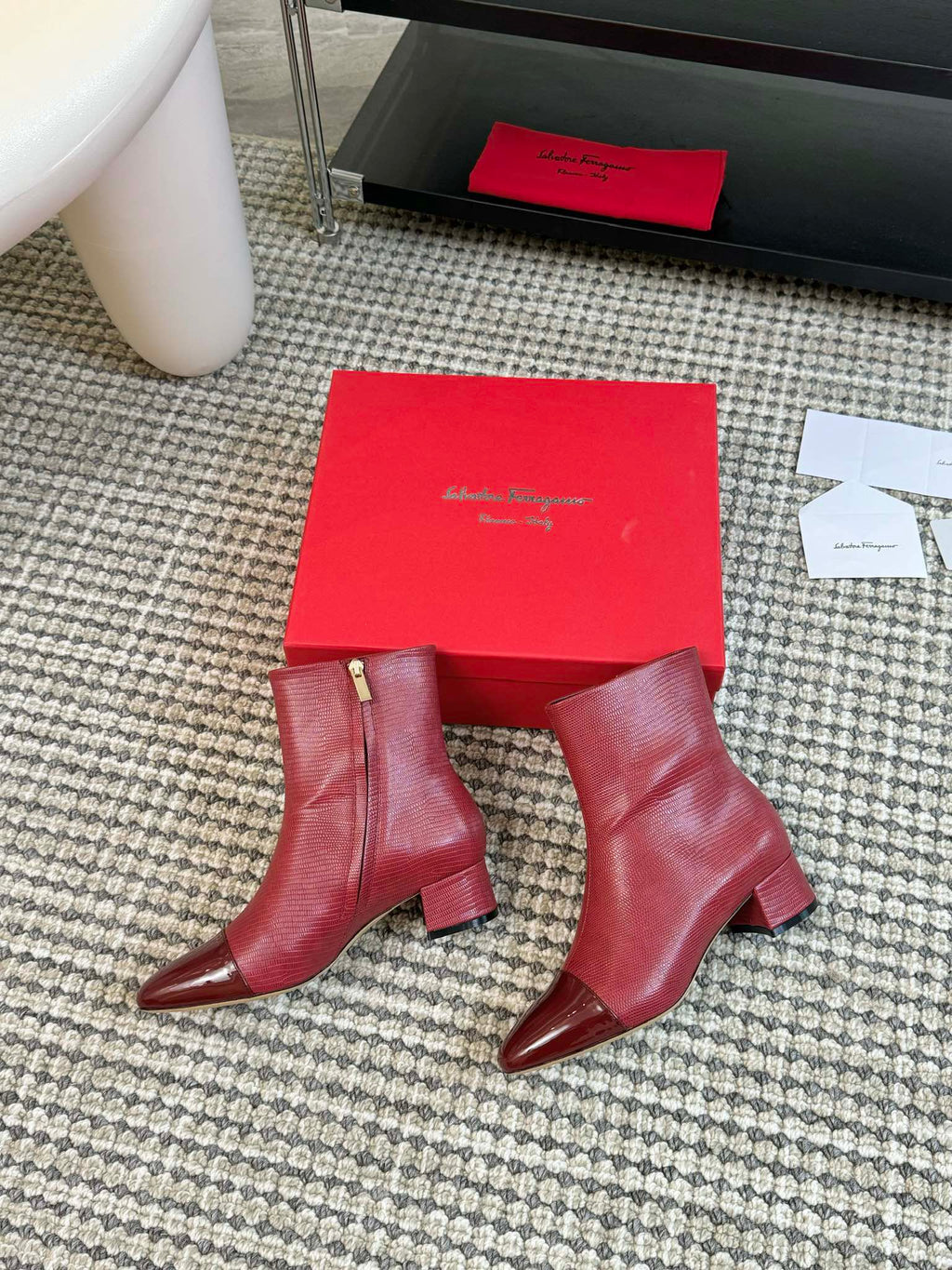 Ferragamo Pointed Toe Chunky Heel Ankle Boots – Autumn/Winter Collection