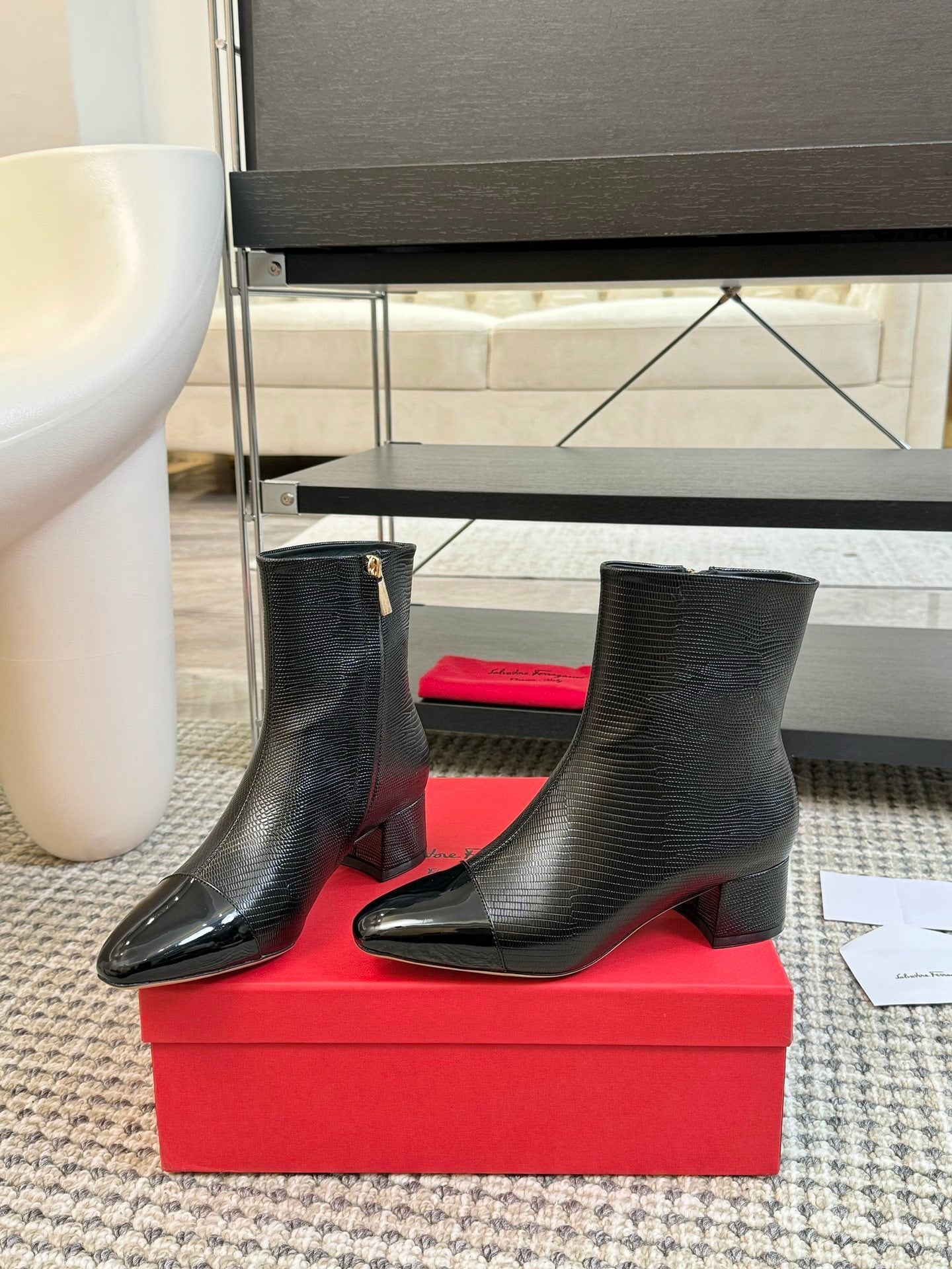 Ferragamo Pointed Toe Chunky Heel Ankle Boots – Autumn/Winter Collection