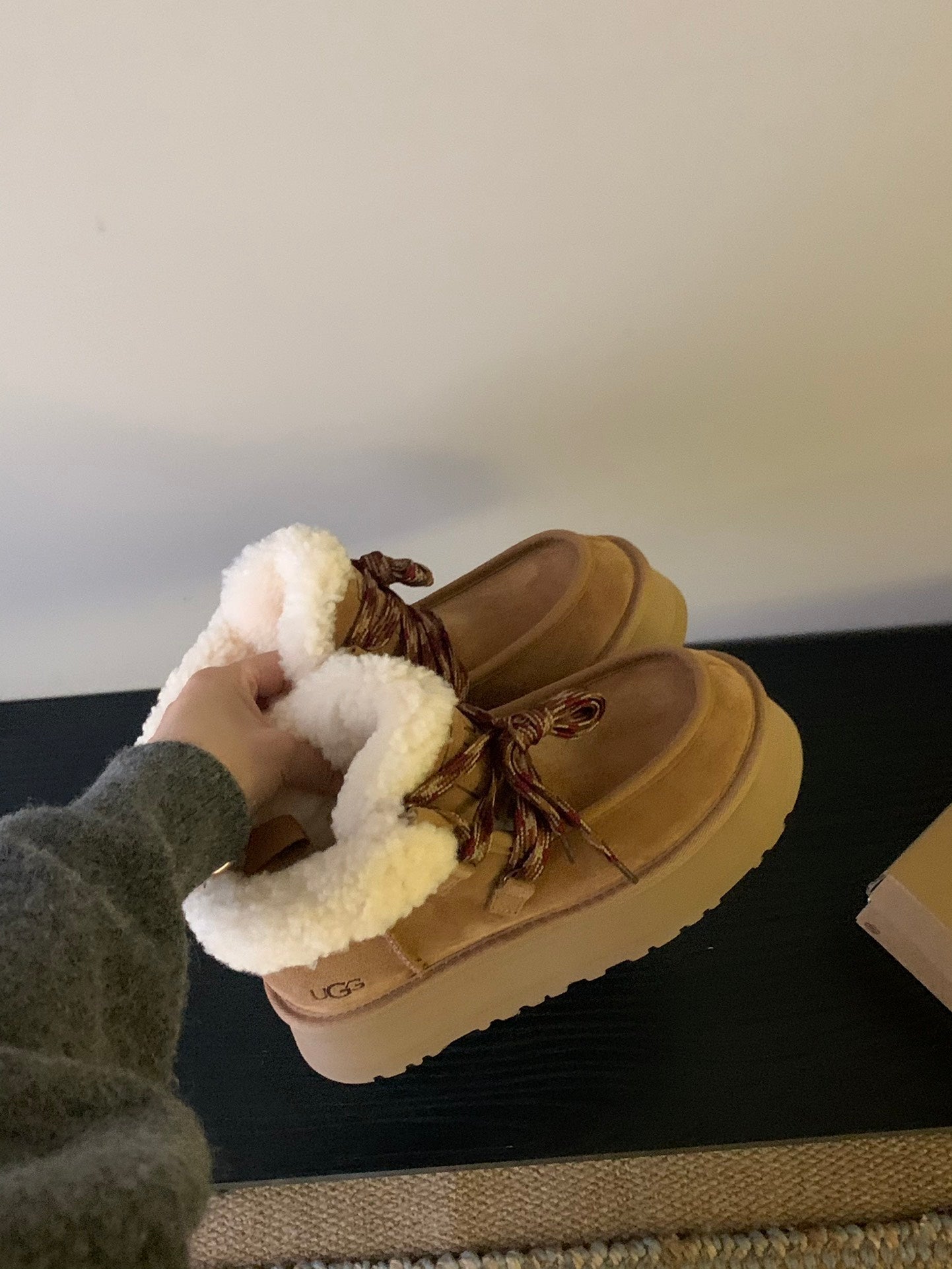 UGG Fluff Lace-Up Ankle Boots