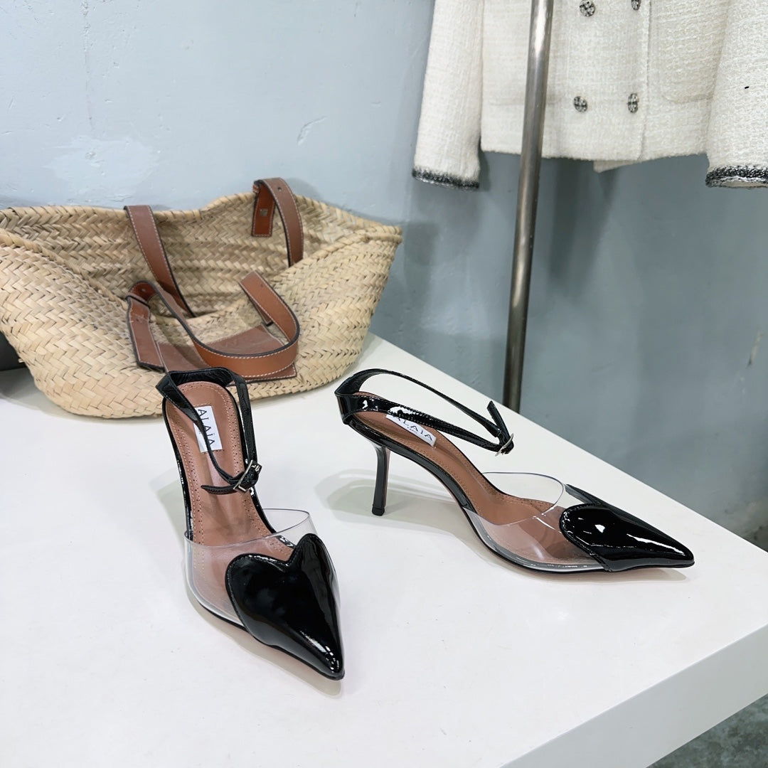 Alaïa Heart PVC Pointed Toe Slingback Mules – Spring/Summer Collection – 25SS