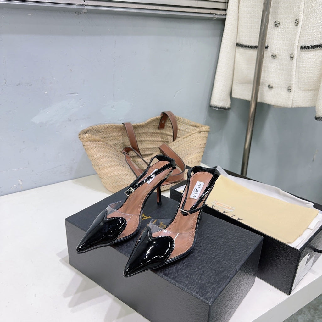 Alaïa Heart PVC Pointed Toe Slingback Mules – Spring/Summer Collection – 25SS
