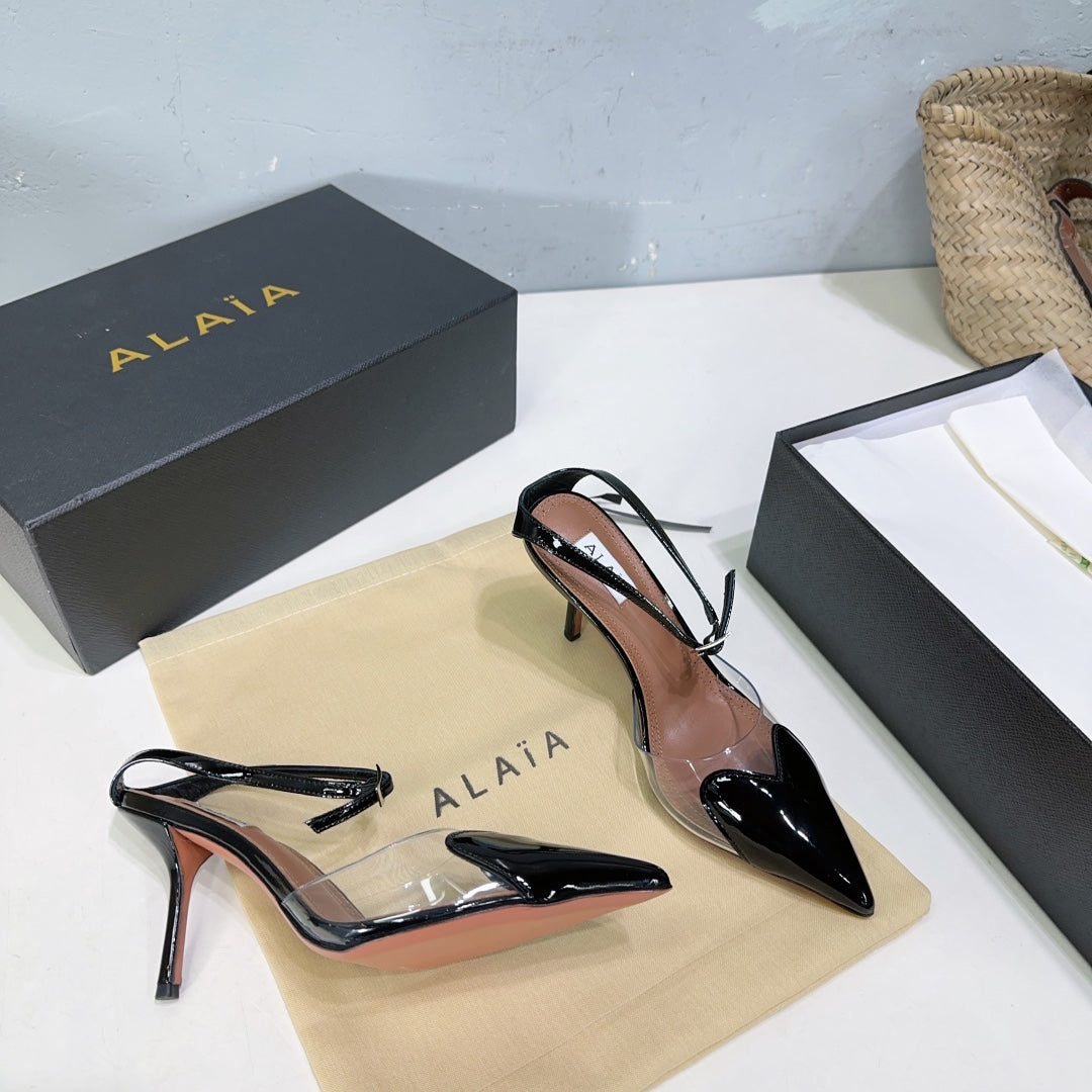 Alaïa Heart PVC Pointed Toe Slingback Mules – Spring/Summer Collection – 25SS