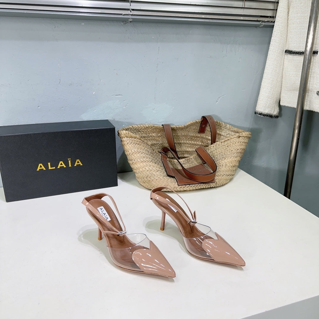 Alaïa Heart PVC Pointed Toe Slingback Mules – Spring/Summer Collection – 25SS