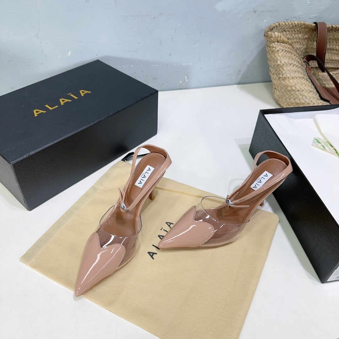 Alaïa Heart PVC Pointed Toe Slingback Mules – Spring/Summer Collection – 25SS