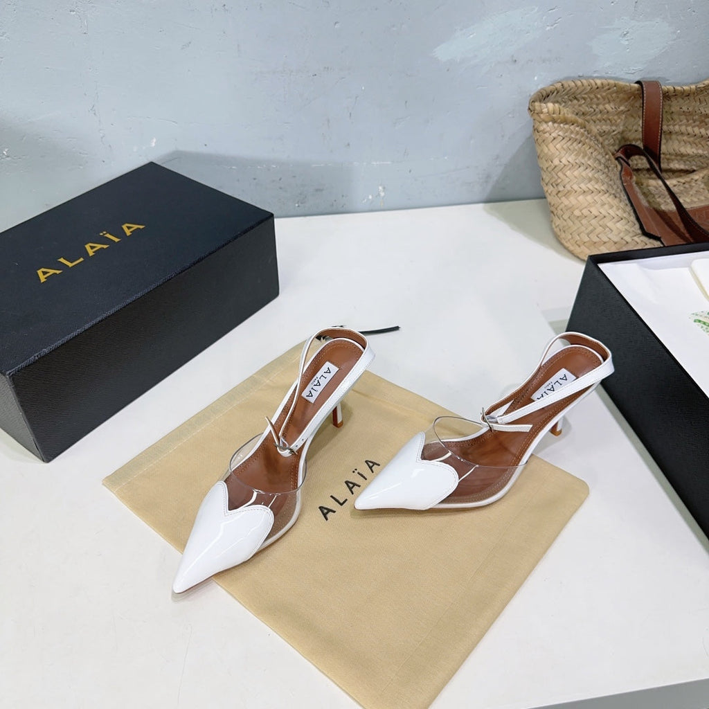 Alaïa Heart PVC Pointed Toe Slingback Mules – Spring/Summer Collection – 25SS