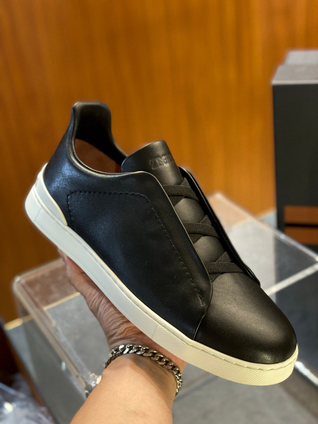 Zegna Triple Stitch Men's Leather Sneakers